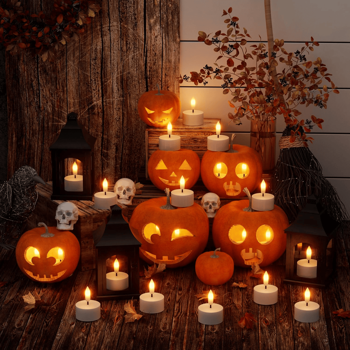 🕯️ Rechargeable Flameless LED Tea Lights – Flickering Candles with Charging Station & Remote