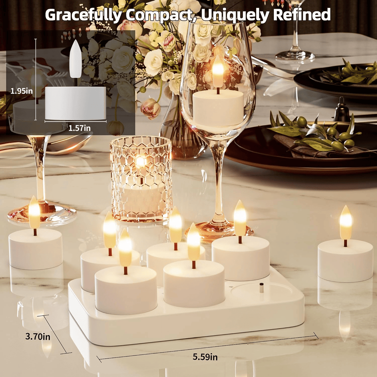 🕯️ Rechargeable Flameless LED Tea Lights – Flickering Candles with Charging Station & Remote