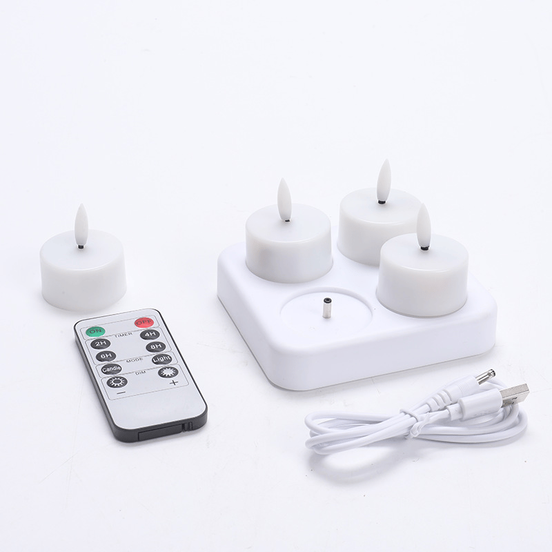 🕯️ Rechargeable Flameless LED Tea Lights – Flickering Candles with Charging Station & Remote